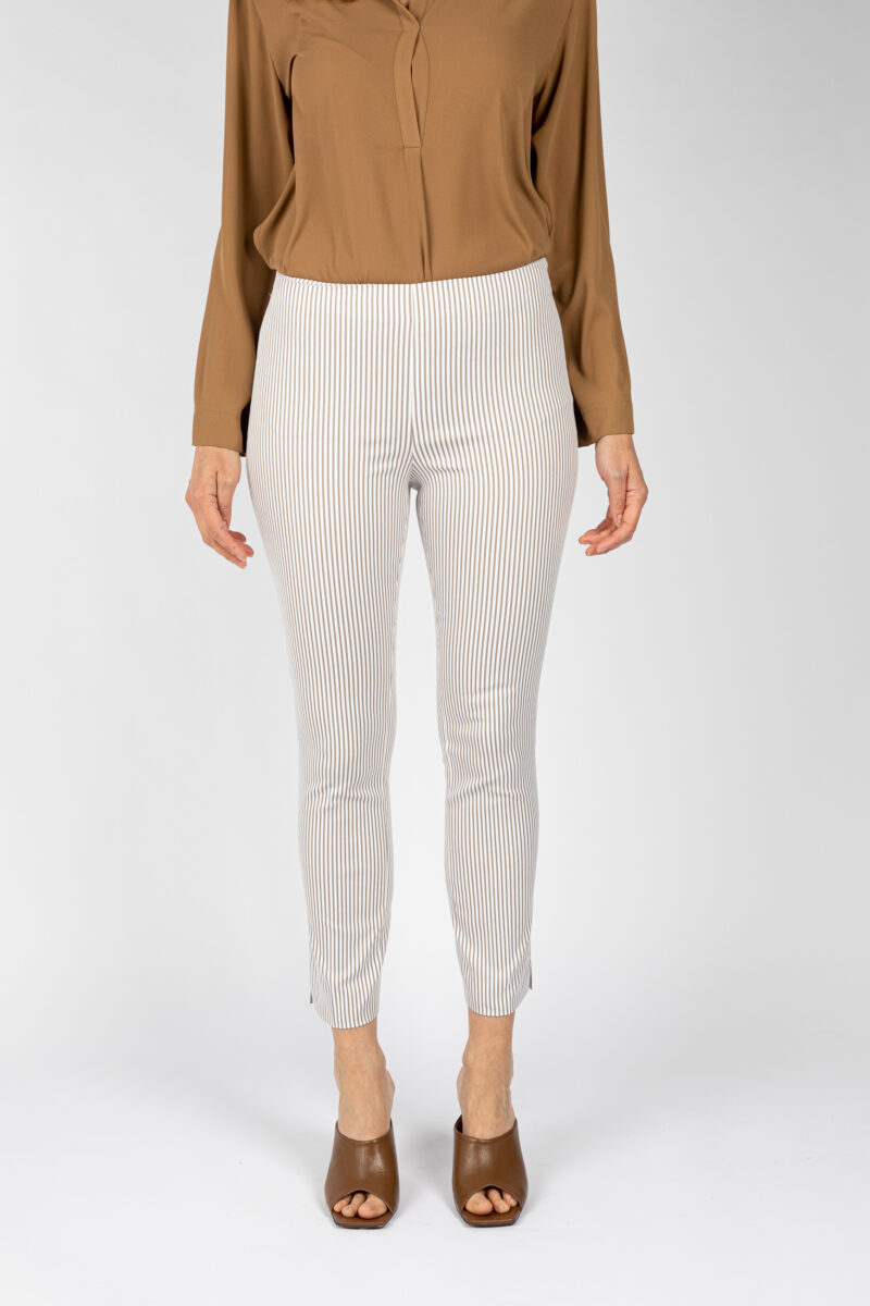 Pantaloni a riga colore beige da donna linea stretta - P19614E BEIGE - 1