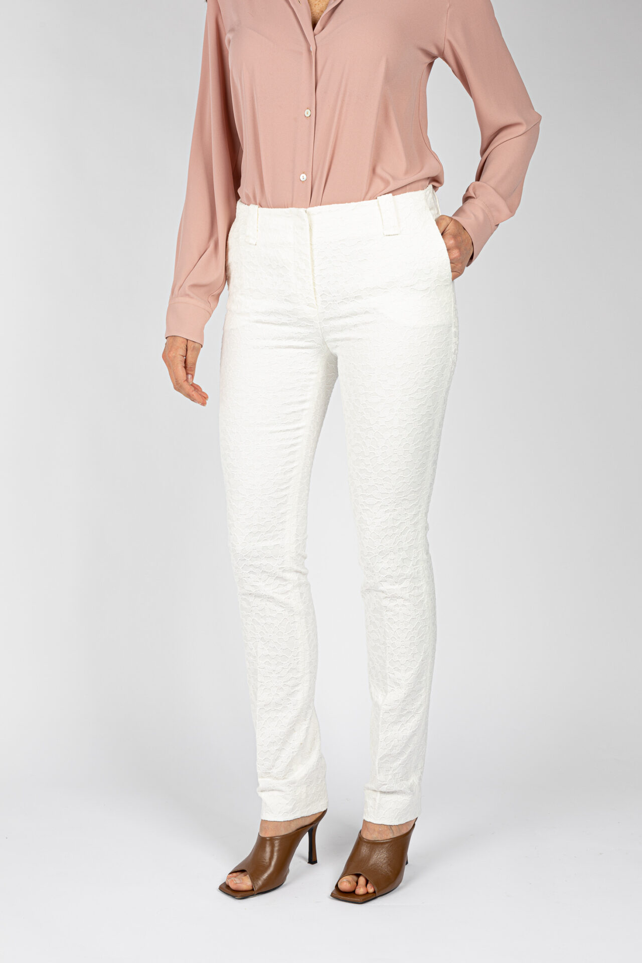 Pantaloni gamba regolare tessuto jacquard colore bianco P19671T51 - 3
