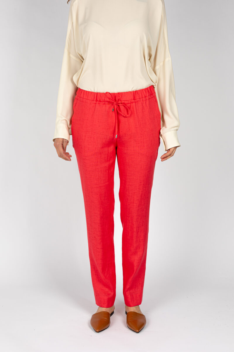 Pantaloni linea morbida, da donna in colore corallo P19667R - 1