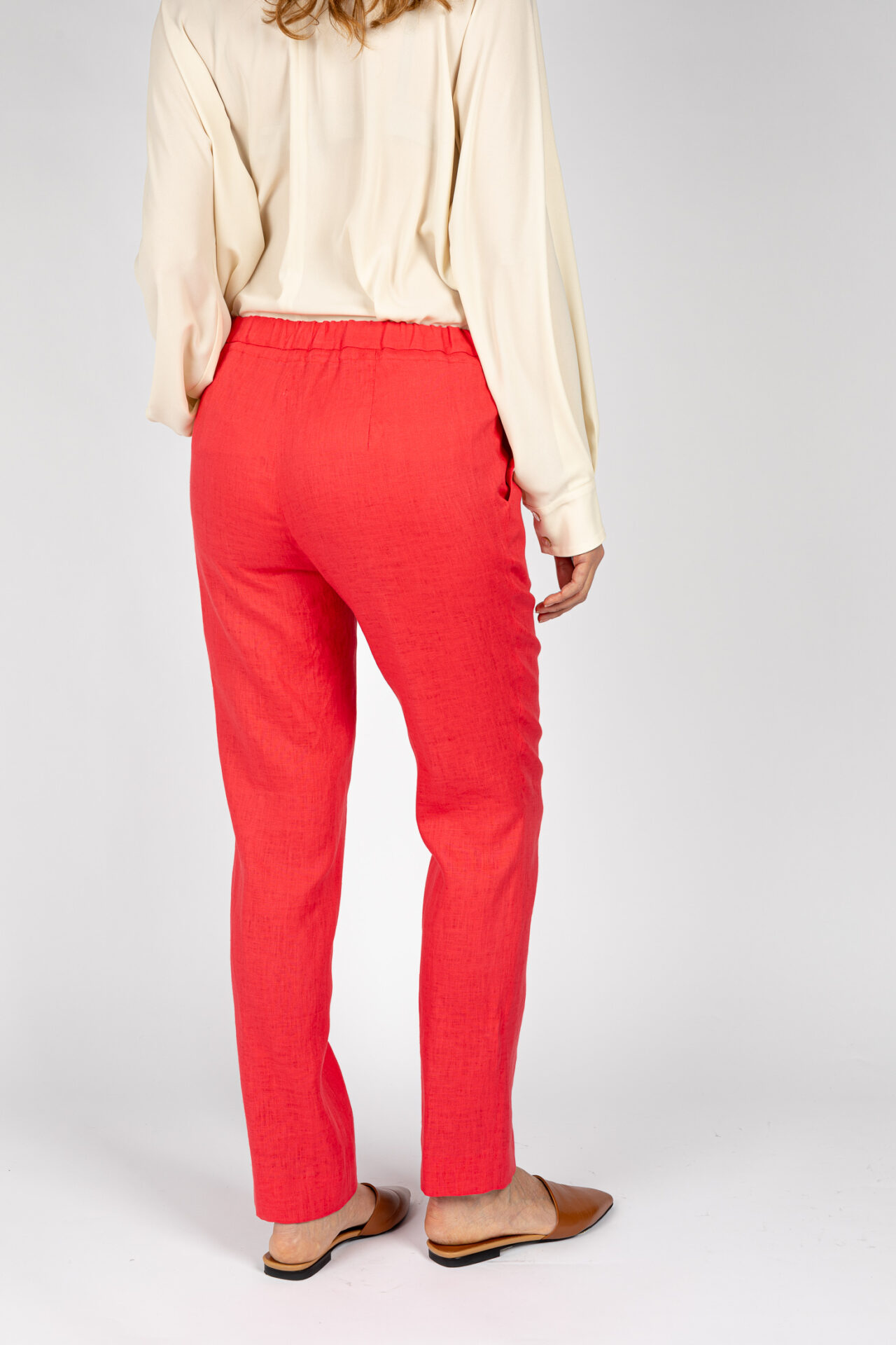 Pantaloni linea morbida, da donna in colore corallo P19667R - 5